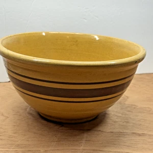 Vgt Weller Pottery Yellow Ware Brown Striped Mixing Bowl 9” Farmhouse - Picture 1 of 6