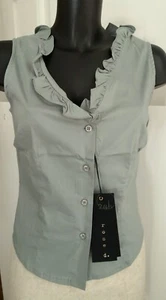 Blouse ROSE D.Sleeveless Green Collar Frill Size 38 Fr IN Excellent Condition - Picture 1 of 3