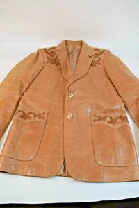 Vintage Scully Leatherwear of California Men's 40 Long Tan Leather Sport Coat - Picture 1 of 10