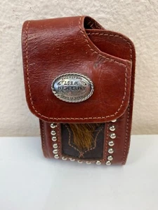 Flip Phone Case American West Brown Leather Western Clip-On Holster Cow Hair 5" - Picture 1 of 9