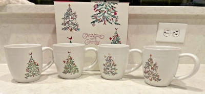 NUEVO Pottery Barn 4 SET TAZA NAVIDAD EN EL CAMPO ARTÍCULOS DE PIEDRA DE VACACIONES ~ VACACIONES Foto 1 de 4
