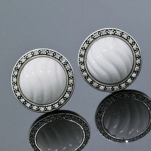 David Yurman Midnight Melange Sterling Silver Diamond 13mm White Agate Earrings - Picture 1 of 3