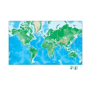 World Map Topographical Map Educational Poster A1 A2 - Picture 1 of 3