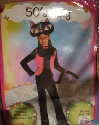 NOVO VINTAGE ANOS 50 GATINHO PRETO E ROSA GATO CRIANÇA FANTASIA MENINA MÉDIO 7-10 LOTE 66 - Imagem 1 de 4