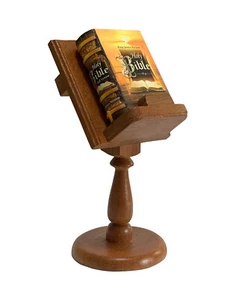 Miniature Bible King James Full Version w/ wood stand hardbound book collectible - Imagen 1 de 5