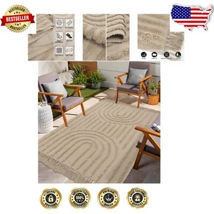 Handmade 3x5 ft Tan Cotton Blend Rainbow Geometric Area Rug - Stain Resistant - Picture 1 of 9