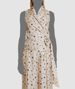$545 Max Mara Women's Beige Silk Blend Gin Horse Print Wrap Top Size 16 - Picture 1 of 5