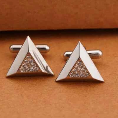 Camisa Tringle Boda Gemelos Chapado en Oro Blanco 14K Probador Pasar Moissanite Foto 1 de 4