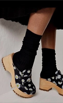 Free People Corbin Daisy Print Black Loafer Platform Slip On Clog Shoe US 10  40 - Image 1 of 4