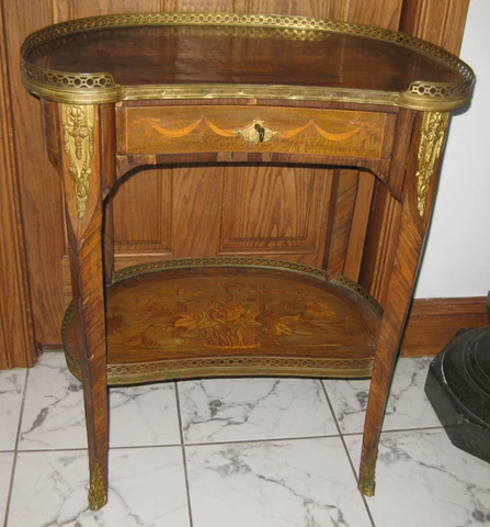 French Louis XV Style Parquetry & Bronze Antique Side Table c.1850s Cover
