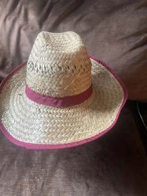 Boné de sol vintage MARLBORO tecido palha chapéu de cowboy faixa vermelha - Imagem 1 de 4