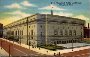 Postal de lino de colección Cleveland Ohio OH Public Auditorium años 50 sin usar - Imagen 1 de 2