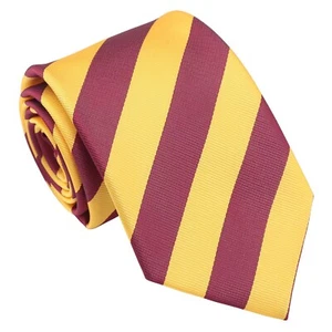 Burgundy & Yellow Classic Stripe Formal Casual Mens Modern Style Tie by DQT - Picture 1 of 3