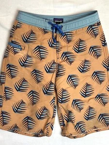 Patagonia Wavefarer Boardshorts Swim Trunks Boys Size 12 Palm Fronds Orange - Picture 1 of 11