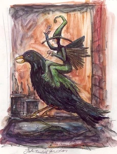 Old Crone Old Crow Signed Print by Artist John Randall York Halloween Witches - Picture 1 of 1