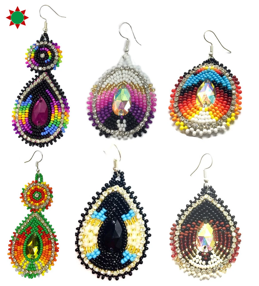 Native Style Beaded Teardrop Seed Bead Earrings Fashion Jewelry Ethnic Design - Image 1 of 1