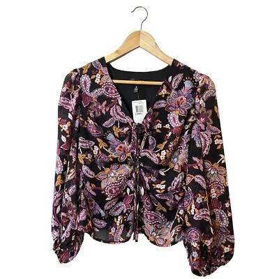 AQUA Womens Chiffon Paisley Shirt Blouse Top Size XS - Image 1 of 4