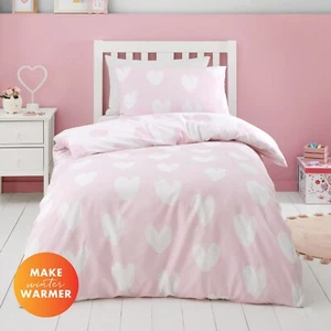 Catherine Lansfield Brushed Hearts Kids Duvet Cover Bedroom Range Pink/White - Picture 1 of 48