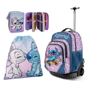 Set Stitch Grand Sac à Dos Avec Roues Chariot 47cm + Trousse 3zip + Sac École - Photo 1/12