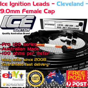 ICE PRO 100 9mm Ignition Leads V8 351 Cleveland Std Cap Around R/Covers Black