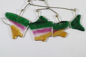 Fused Glass Mobile Fish Trout Signed - Picture 1 of 4
