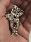 Vintage Shriners Rhinestone Clown Brooch Pin Silver Tone Red and Clear Stones