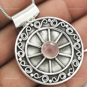 Rose Quartz Gemstone 925 Silver Anniversary Engagement Bezel Birthday Pendant - Picture 1 of 8