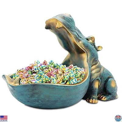 Estatua grande de hipopótamo azul oscuro Aboxoo - tarro de caramelo de hipopótamo de resina y cuenco para llaves Foto 1 de 4