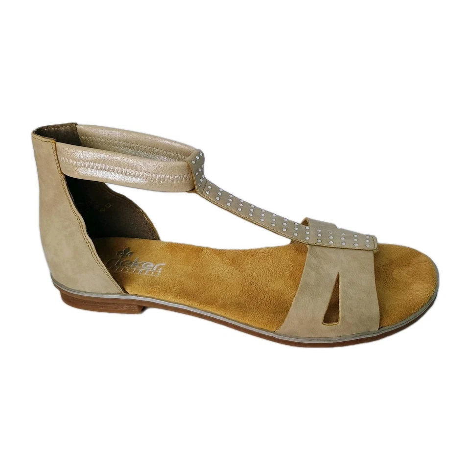Sandalias de gladiador Rieker de cuero tostado/desnudo con joyas 38 EUR/US 8 NUEVAS SIN CAJA Foto 1 de 4