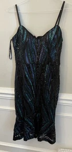 NWT Guess Women’s Black Blue Green Sequin Spaghetti Strap Dress Size 12 (702) - Picture 1 of 3