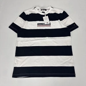 TOMMY HILFIGER T Shirt Adult Medium Navy White Stripe Short Sleeve Front Logo - Bild 1 von 10