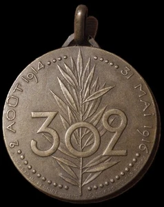 Medaille 1ere Guerre Mondiale 2 Aout 1914 302eme Regiment - Foto 1 di 2