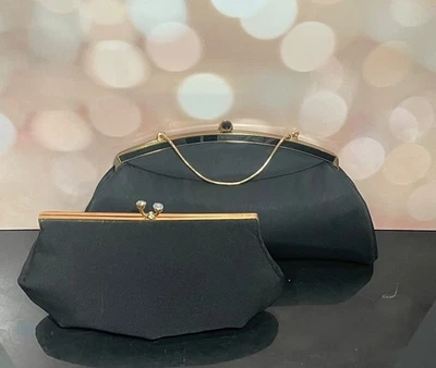 Lot of 2 Vintage Black Clutch with Gold Trim & Coin Purses - Image 1 of 4