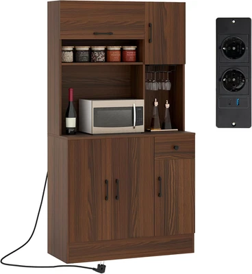 Credenza Alta Da Cucina Con 5 Ante E Cassetto, Armadio Dispensa Da Cucina Con Pr - Immagine 1 di 4
