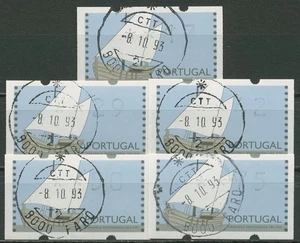 Portugal ATM 1992 Segelschiffe Satz 5 Werte 17/29/42/50/75 ATM 5 S gestempelt - Bild 1 von 1