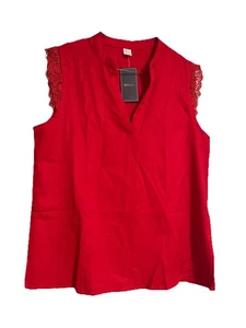 Blusa Milumia roja sin mangas ribete de encaje talla mediana nueva con etiquetas - Imagen 1 de 4