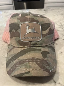 Cappello snapback camionista donna mimetico maglia rosa trattore ragazza John Deere Bling Country - Foto 1 di 8