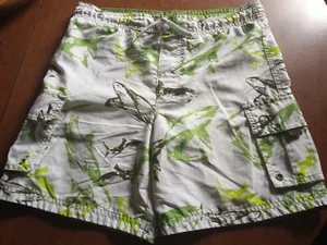 OP Ocean Pacific Boy's Shark Swim Trunks 6/7 Lined Pockets Drawstring Lime Green - Picture 1 of 4