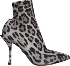DOLCE & GABBANA Shoes Gray Leopard Stretch Heels Ankle Boots EU40.5/US10 1070usd - Picture 1 of 8