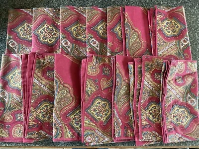 WILLIAMS SONOMA Paisley 100% Cotton Set Of 14 Napkins Maroon Gold - Image 1 of 4