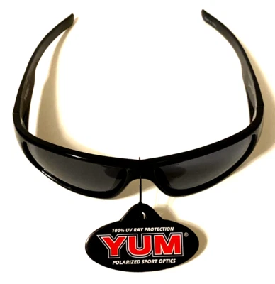 YUM PRADCO 钓鱼太阳镜偏光 100% 紫外线光泽黑色框架海洋 — 第 1/4 张图片