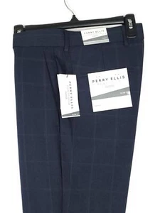 Perry Ellis Men's Slim-Fit Twill Essentials Dress Pant Navy Windowpane 32x32 NWT - Picture 1 of 5