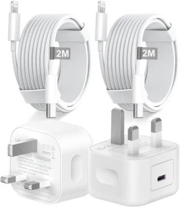 2Pack 20W PD USB C Power Adapter Wall Charging Plug 2M USB C Cable - Picture 1 of 7