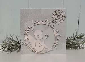 Deko Bild Engel Schutzengel Sterne Weihnachtsdeko Shabby Holz Grau Weiß 15x15 cm