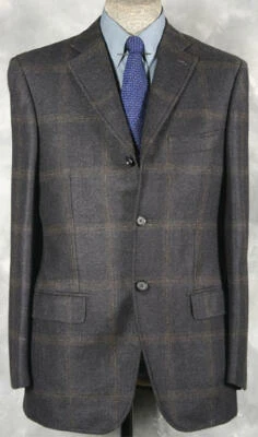 MARVELOUS_NWT_$316O ISAIA HAND_MADE_WOOL-ANGORA-SILK_BLACK_&_COFFEE 38-39R 12469 - Image 1 of 4