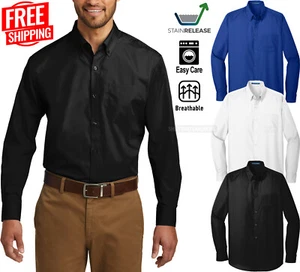 Mens TALL Long Sleeve Woven Stain Release Collared Button Down Shirt LT-4XLT NEW - Picture 1 of 4