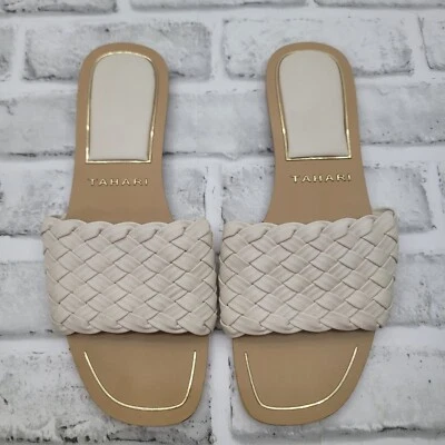 Tahari Melissa Braided Strap Flat Summer Sandals Ivory Size 8.5 - Image 1 of 2