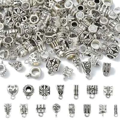 150pcs Bails Beads Silver Tube Bails Large Hole Bead Links Connector for Jewelry - Image 1 of 4