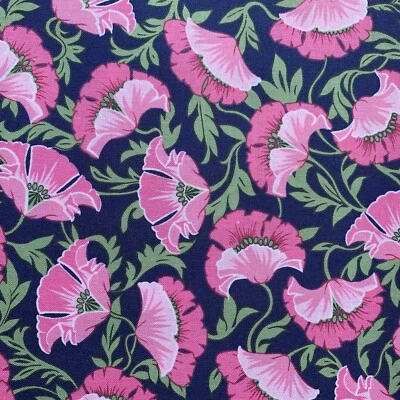 Vtg Quilt For A Cure Floral Fabric Retro Nouveau Bonnie B Stratton Pink Navy BTY - Image 1 of 4