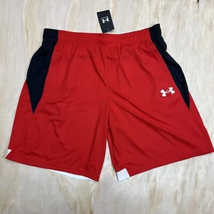 NEW XXL Under Armour Baseline Mens Red Black 10 in Shorts 1370220-600 - Picture 1 of 10